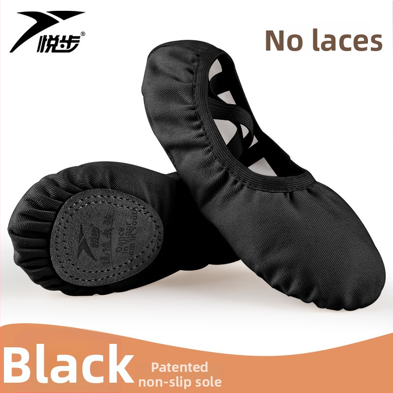 Plesne cipele za žene i djevojčice, mekana potplata, klasični balet, platneni gornji dio, kožna potplata, vezanje