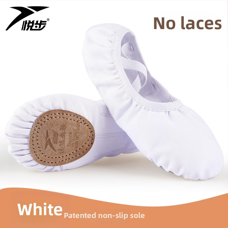 Plesne cipele za žene i djevojčice, mekana potplata, klasični balet, platneni gornji dio, kožna potplata, vezanje