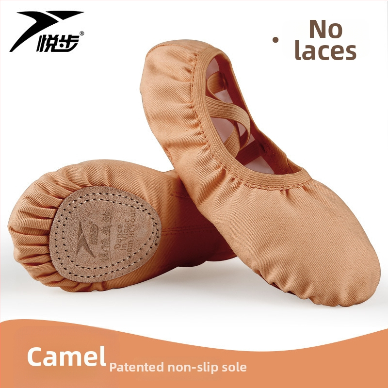 Plesne cipele za žene i djevojčice, mekana potplata, klasični balet, platneni gornji dio, kožna potplata, vezanje