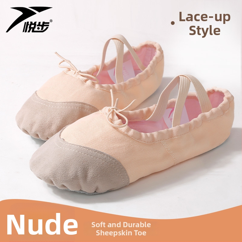 Plesne cipele za žene i djevojčice, mekana potplata, klasični balet, platneni gornji dio, kožna potplata, vezanje