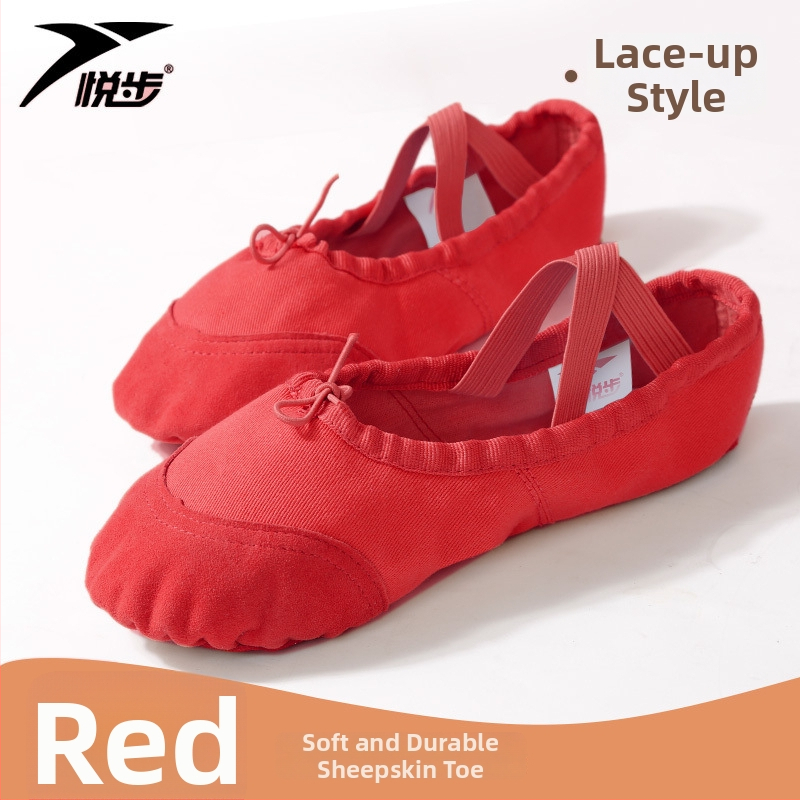 Plesne cipele za žene i djevojčice, mekana potplata, klasični balet, platneni gornji dio, kožna potplata, vezanje