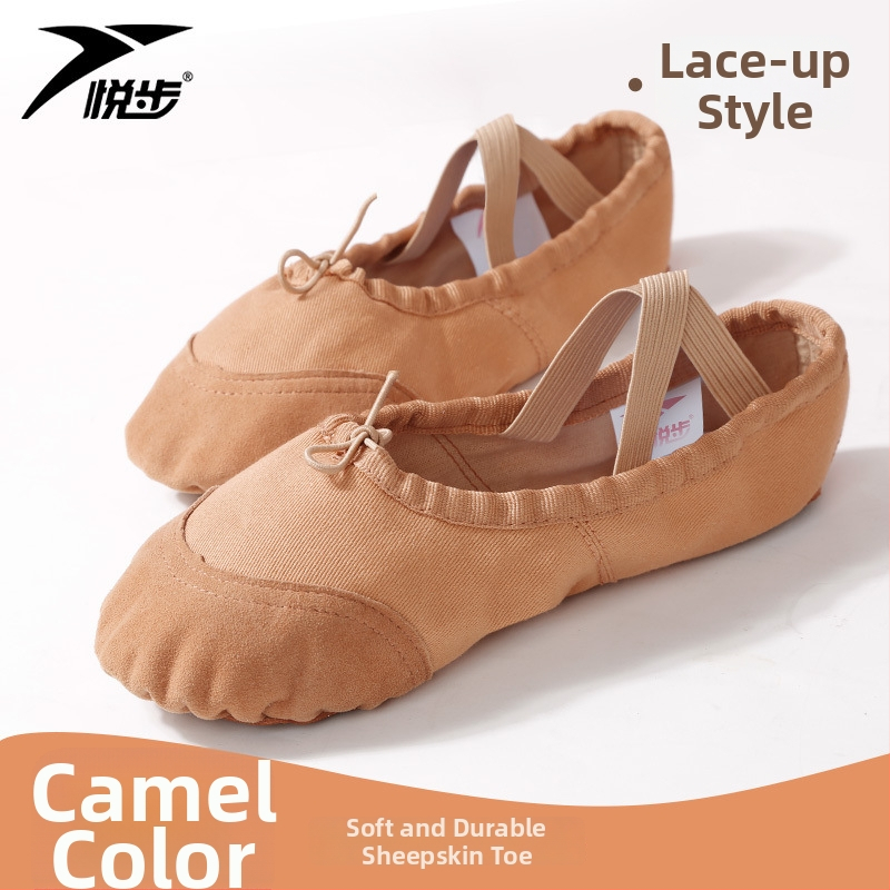 Plesne cipele za žene i djevojčice, mekana potplata, klasični balet, platneni gornji dio, kožna potplata, vezanje