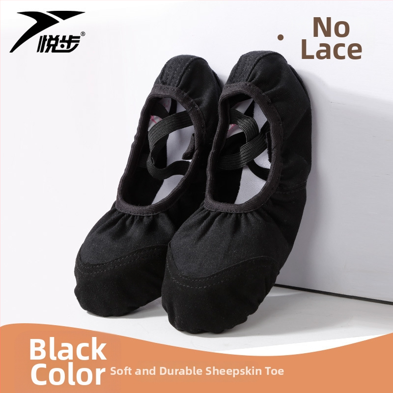 Plesne cipele za žene i djevojčice, mekana potplata, klasični balet, platneni gornji dio, kožna potplata, vezanje