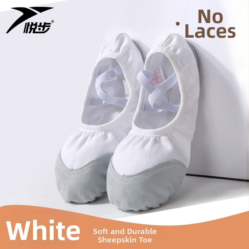 Plesne cipele za žene i djevojčice, mekana potplata, klasični balet, platneni gornji dio, kožna potplata, vezanje