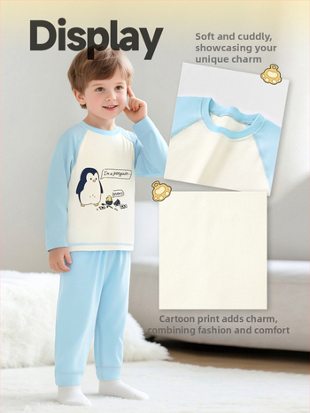 Παιδικό σετ πυτζάμαλες από βαμβάκι με μοτίβο καρτούν, για αγόρια και κορίτσια 3–8 ετών, με στρογγυλό λαιμό, Άνοιξη και Φθινόπωρο