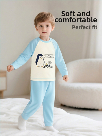 Παιδικό σετ πυτζάμαλες από βαμβάκι με μοτίβο καρτούν, για αγόρια και κορίτσια 3–8 ετών, με στρογγυλό λαιμό, Άνοιξη και Φθινόπωρο