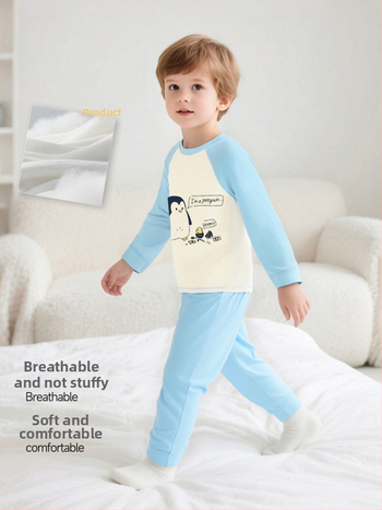 Παιδικό σετ πυτζάμαλες από βαμβάκι με μοτίβο καρτούν, για αγόρια και κορίτσια 3–8 ετών, με στρογγυλό λαιμό, Άνοιξη και Φθινόπωρο