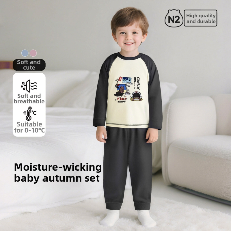 Παιδικό σετ πυτζάμαλες από βαμβάκι με μοτίβο καρτούν, για αγόρια και κορίτσια 3–8 ετών, με στρογγυλό λαιμό, Άνοιξη και Φθινόπωρο