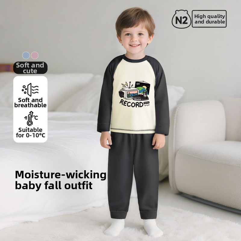 Παιδικό σετ πυτζάμαλες από βαμβάκι με μοτίβο καρτούν, για αγόρια και κορίτσια 3–8 ετών, με στρογγυλό λαιμό, Άνοιξη και Φθινόπωρο