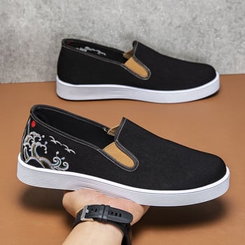 Ανδρικά υφασμάτινα παπούτσια slip-on με στρογγυλή μύτη, διαπνέοντα και ανθεκτικά στην φθορά