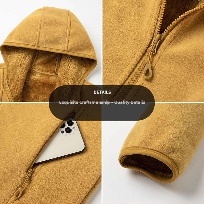 Obojstranná fleece bunda s kapucňou, podšívka z koralového fleece, unisex