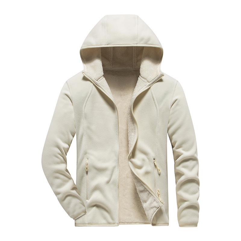 Fordítható polár dzseki kapucnival, belső korall polár bélés, uniszex kardigan-stílus, poliészter anyag