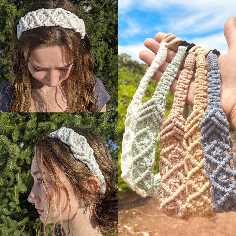 Boho stil traka za kosu od pamukovog konca, karirani uzorak, proljeće 2024 izlazak, porijeklo: Henan Xuchang