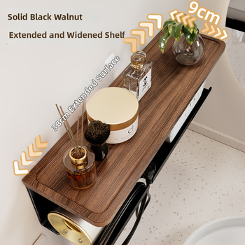 Organizator baie din lemn de nuc cu suport integrat pentru uscător de păr și prosoape, 2 etaje, suprafață anodizată, încărcare 5–10 kg