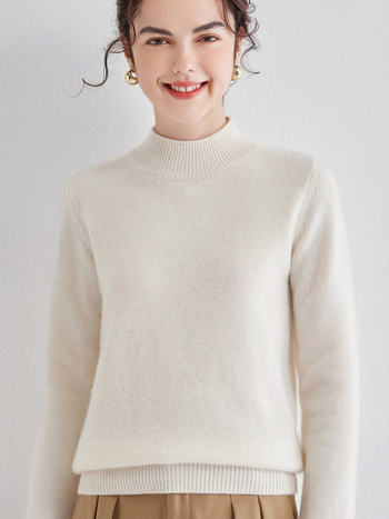 Дамски пуловер от кашмир, свободен силует, 30–50% кашмир съдържание, полутръбна яка, дълги ръкави
