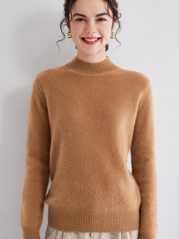 Дамски пуловер от кашмир, свободен силует, 30–50% кашмир съдържание, полутръбна яка, дълги ръкави