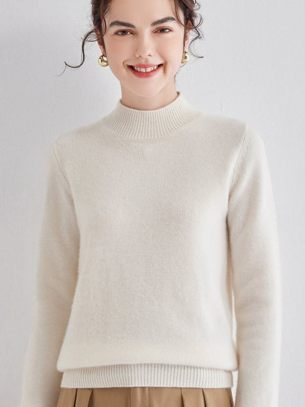 Дамски пуловер от кашмир, свободен силует, 30–50% кашмир съдържание, полутръбна яка, дълги ръкави