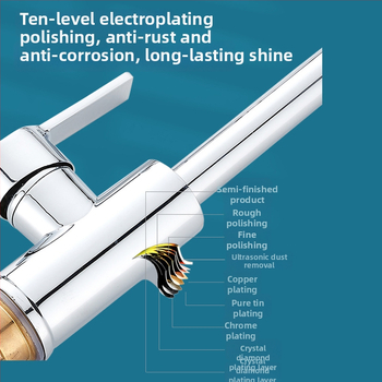 Zmiešavací kuchynský faucet, meď, keramický kartušový ventil, zvislá inštalácia, 0–100 °C, 1,6 MPa