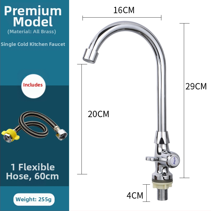 Zmiešavací kuchynský faucet, meď, keramický kartušový ventil, zvislá inštalácia, 0–100 °C, 1,6 MPa