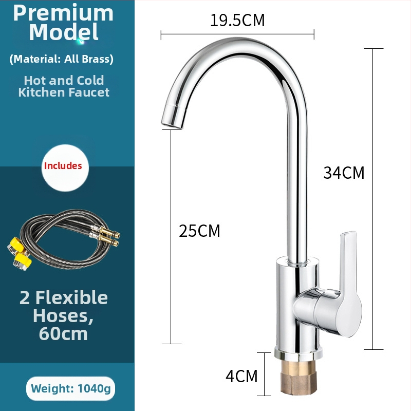 Zmiešavací kuchynský faucet, meď, keramický kartušový ventil, zvislá inštalácia, 0–100 °C, 1,6 MPa