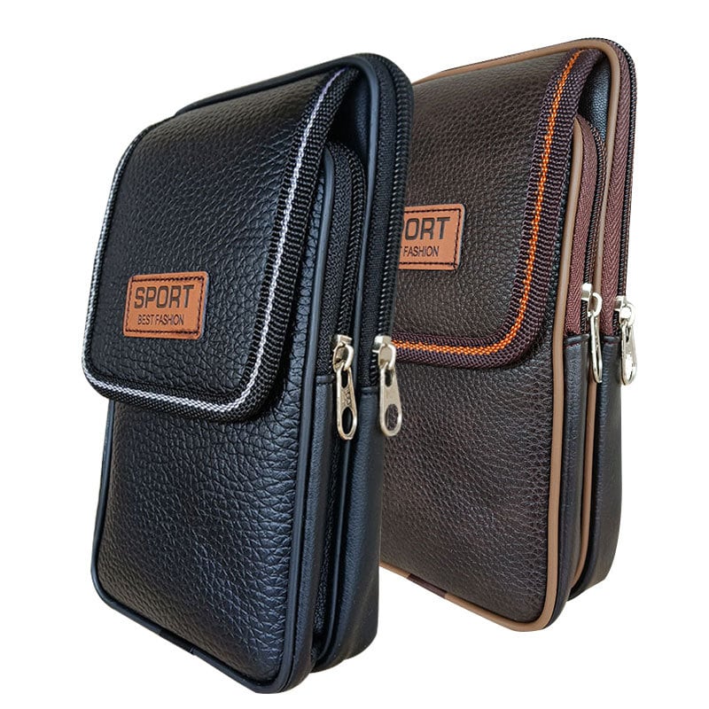 Мъжка поясна чанта за телефон - уличен стил, PU кожа, издръжлива на износване, подплатена полиестер-памук, марка Mingchuangda