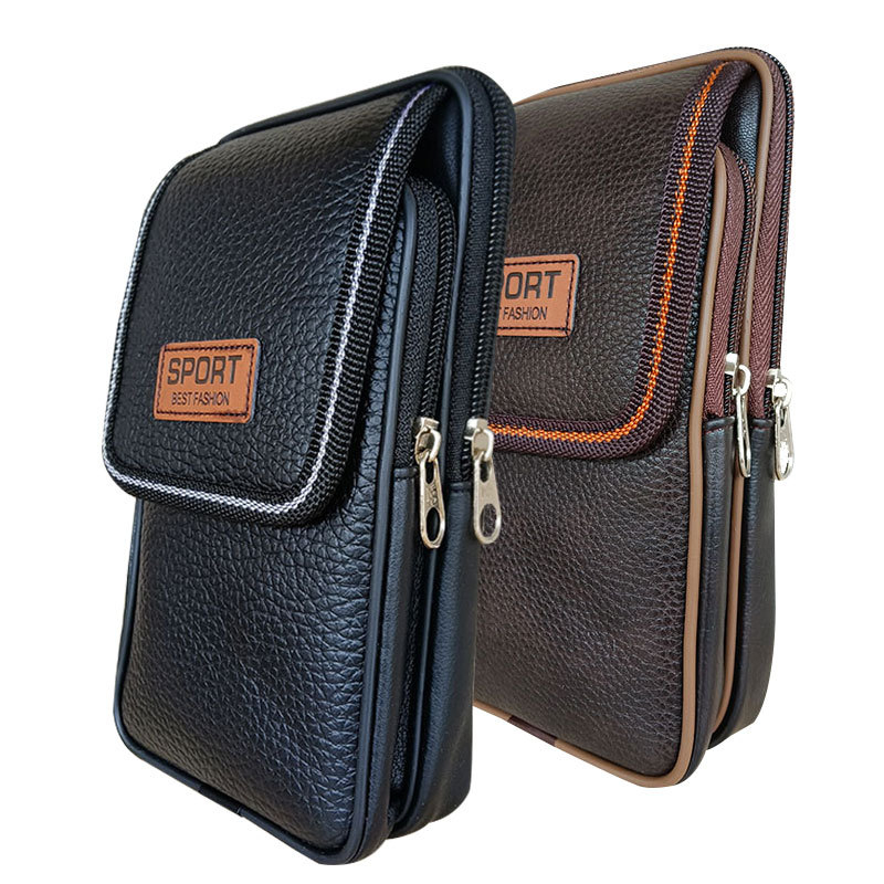 Мъжка поясна чанта за телефон - уличен стил, PU кожа, издръжлива на износване, подплатена полиестер-памук, марка Mingchuangda