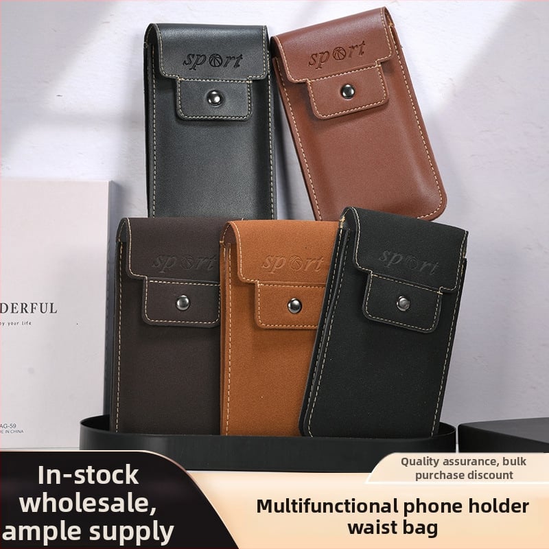 Férfi csípőn viselhető bőrtáska telefontartóval és kártyatartóval, kopásálló