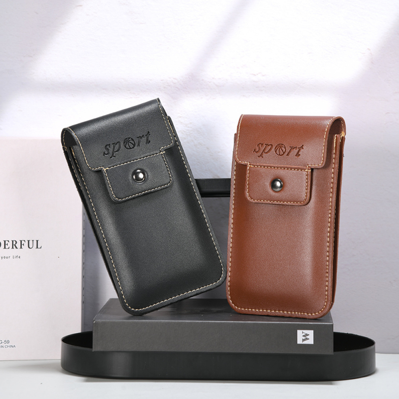 Férfi csípőn viselhető bőrtáska telefontartóval és kártyatartóval, kopásálló