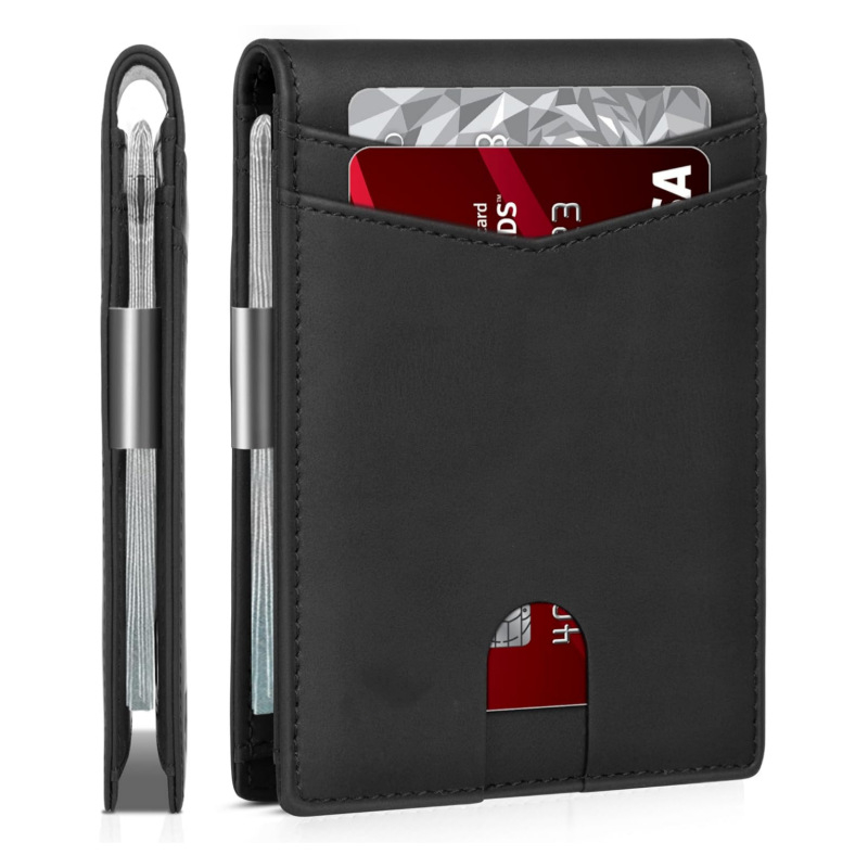 Λιτή θήκη καρτών με κλιπ για χρήματα, ultra-thin, minimalist design, PU δέρμα, επένδυση από δέρμα, μοτίβο μονόχρωμο, στυλ αναψυχής ταξιδιού, άνοιξη 2025