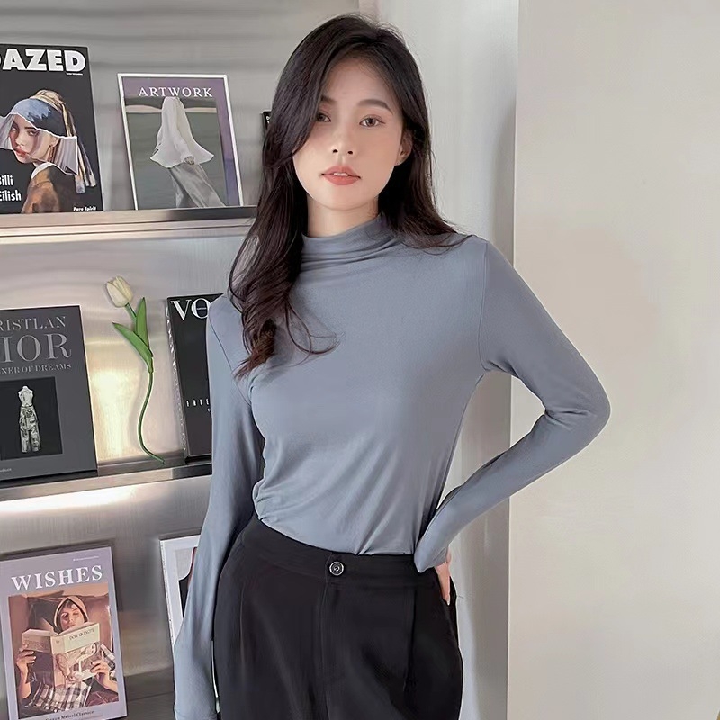 Milk Silk uska majica s poluzatvorenim ovratnikom, dugi rukavi, jednobojni uzorak, smjesa poliestera 81-90% + spandex <10%