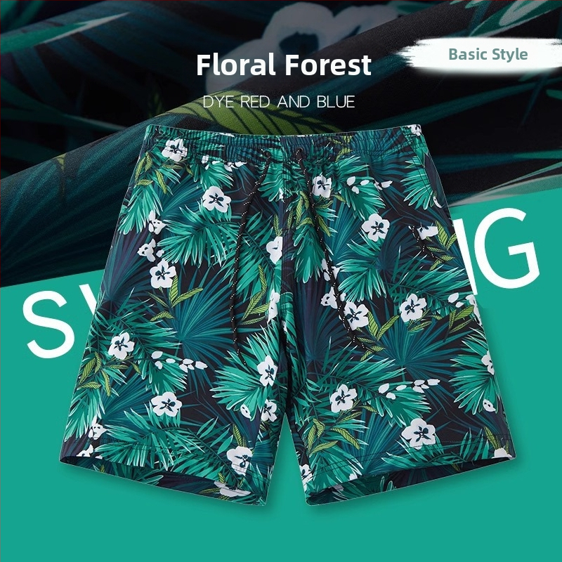Pánske plážové šortky na leto, voľný strih, rýchloschnúce, tenké, polyester 95%, potlač