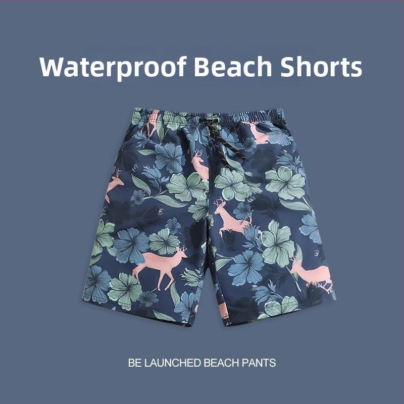 Ανδρικά καλοκαιρινά σορτς παραλίας, χαλαρή εφαρμογή, γρήγορο στέγνωμα, λεπτό ύφασμα πολυεστέρα 95%, εκτύπωση