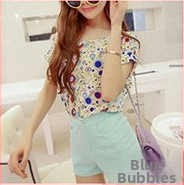 Dámska šifónová blúzka s potlačou, voľný strih, bat rukáv, okrúhly výstrih, letný top, dĺžka 50–65 cm