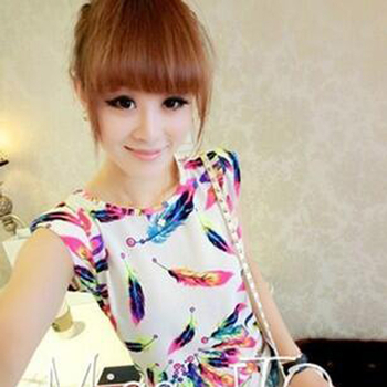 Dámska šifónová blúzka s potlačou, voľný strih, bat rukáv, okrúhly výstrih, letný top, dĺžka 50–65 cm