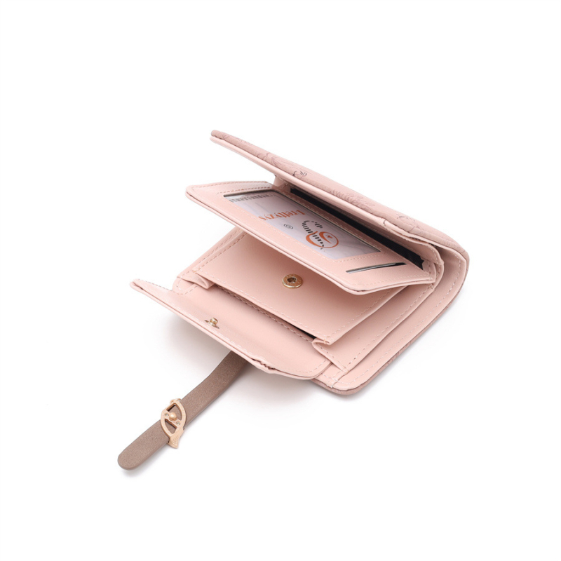 Női mini pénztárca virágmintával, rövid kialakítású csattal és cipzárral, PU bőr, városi egyszerű stílus, Love Step márka, bélés poliészter, 2025