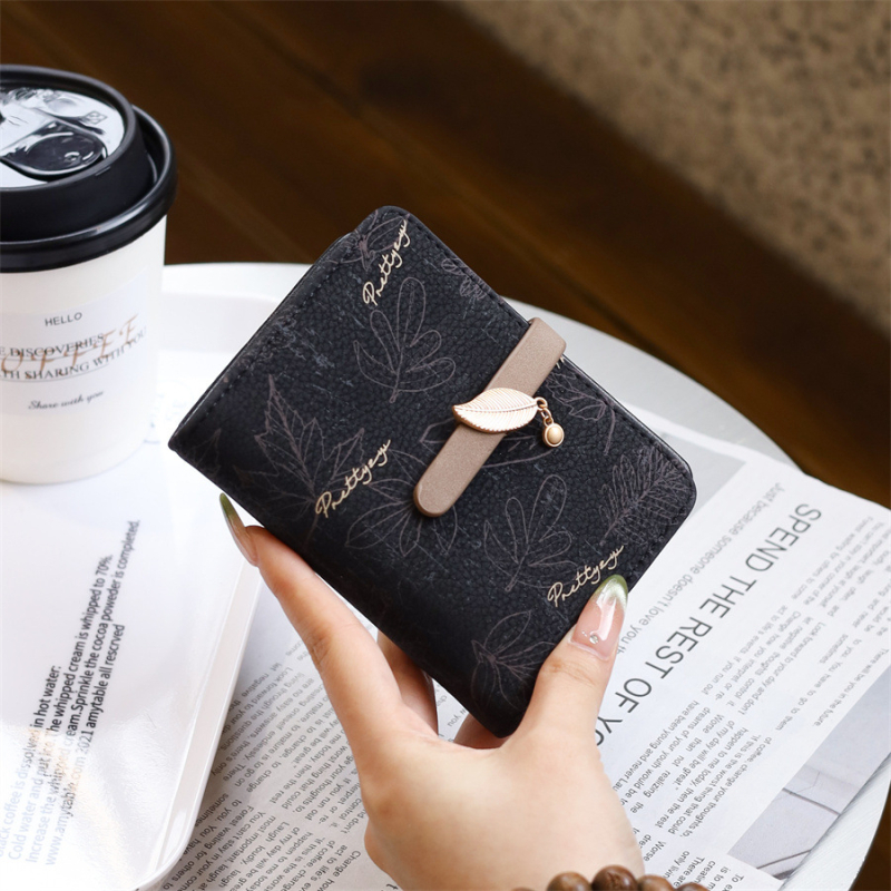 Női mini pénztárca virágmintával, rövid kialakítású csattal és cipzárral, PU bőr, városi egyszerű stílus, Love Step márka, bélés poliészter, 2025