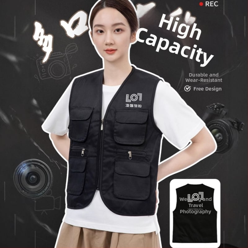 Γιλέκας φωτογράφισης με λογότυπο, γιλέκο εργασίας με πολλές τσέπες, φερμουάρ, πολυεστέρας, άνετη εφαρμογή