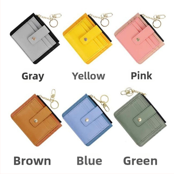 Portofel dama din piele PU, cu fermoar, mai multe spații pentru carduri, model monocrom, stil proaspăt și drăguț