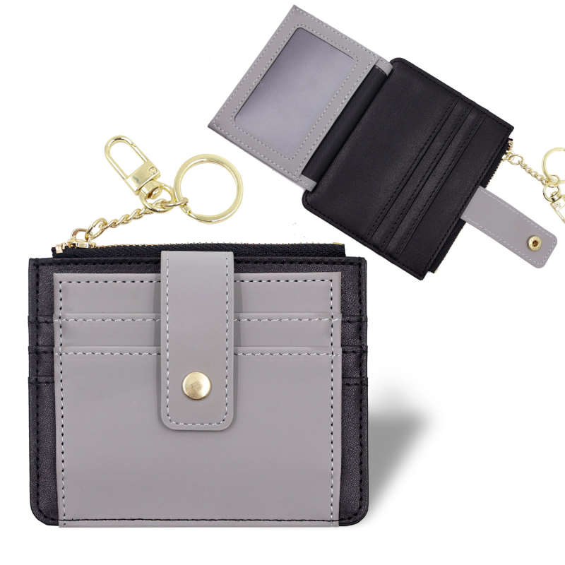Portofel dama din piele PU, cu fermoar, mai multe spații pentru carduri, model monocrom, stil proaspăt și drăguț