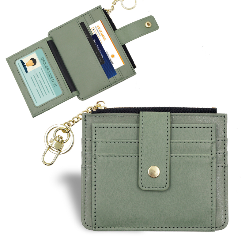 Portofel dama din piele PU, cu fermoar, mai multe spații pentru carduri, model monocrom, stil proaspăt și drăguț