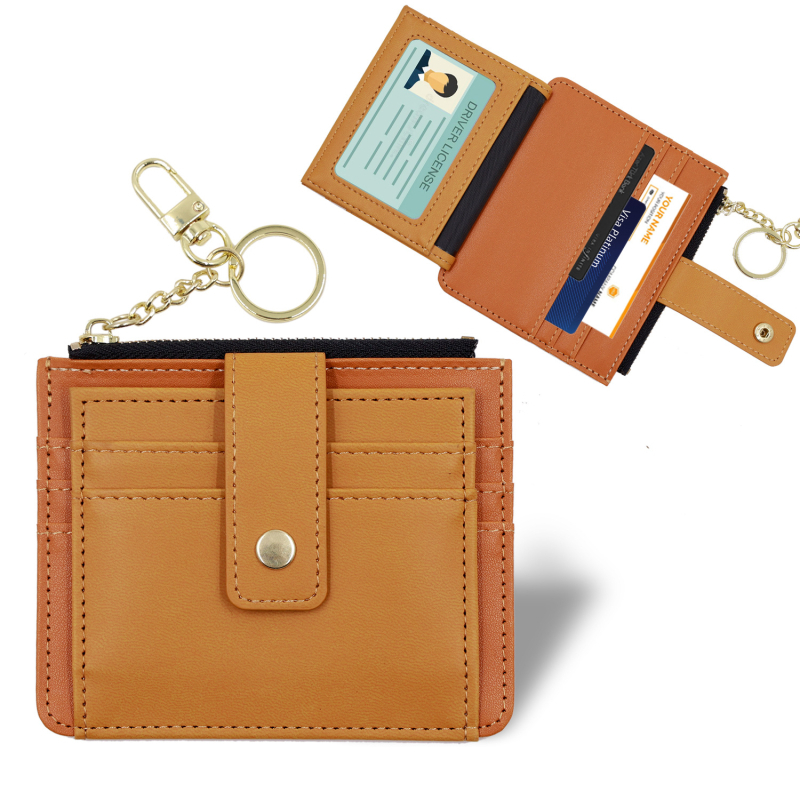 Portofel dama din piele PU, cu fermoar, mai multe spații pentru carduri, model monocrom, stil proaspăt și drăguț