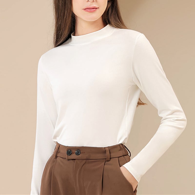 Дамска полиестерова флисова дълъг ръкав Т‑шърт с полувисока яка, базов слой, тясно прилепваща