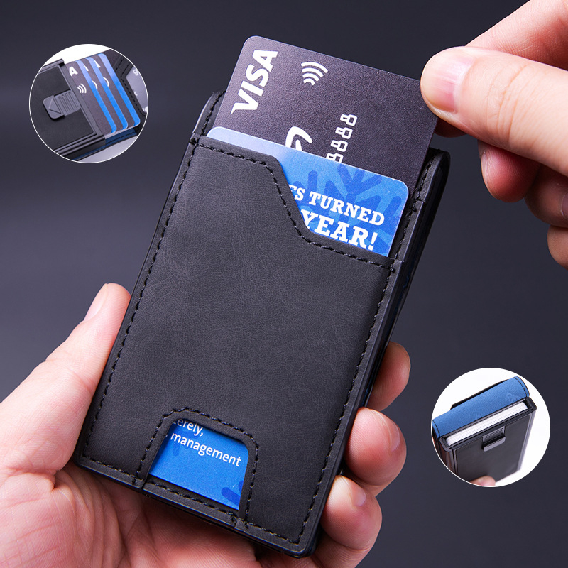 RFID držač kartica – aluminijska legura + PU, geometrijski uzorak, unisex, gradski stil, pohranjivanje kartica