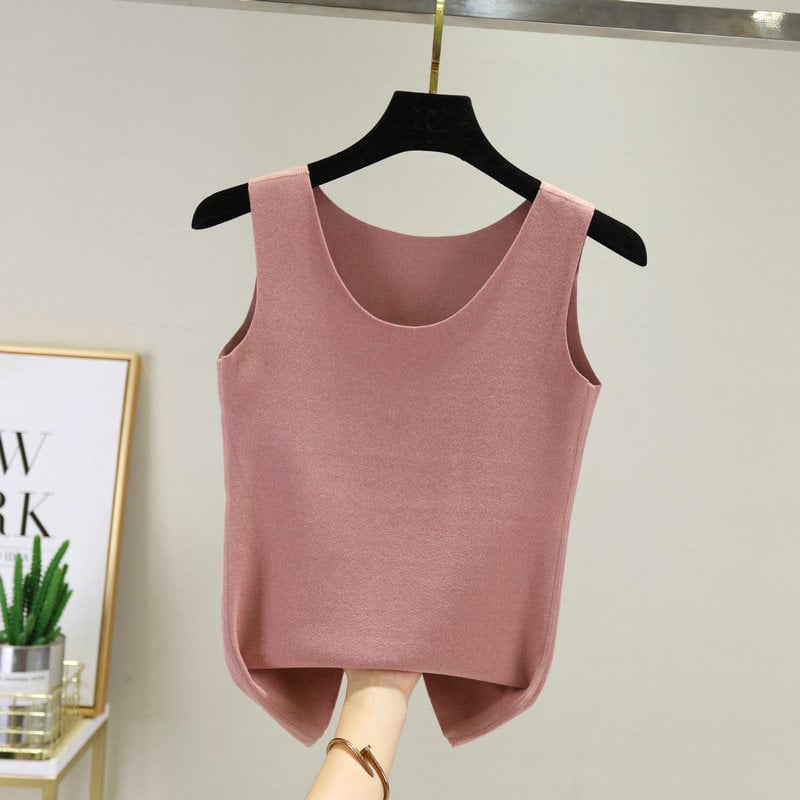 Vesta termică pentru femei, căptușită cu fleece, fără cusături, guler rotund, material gros din poliester