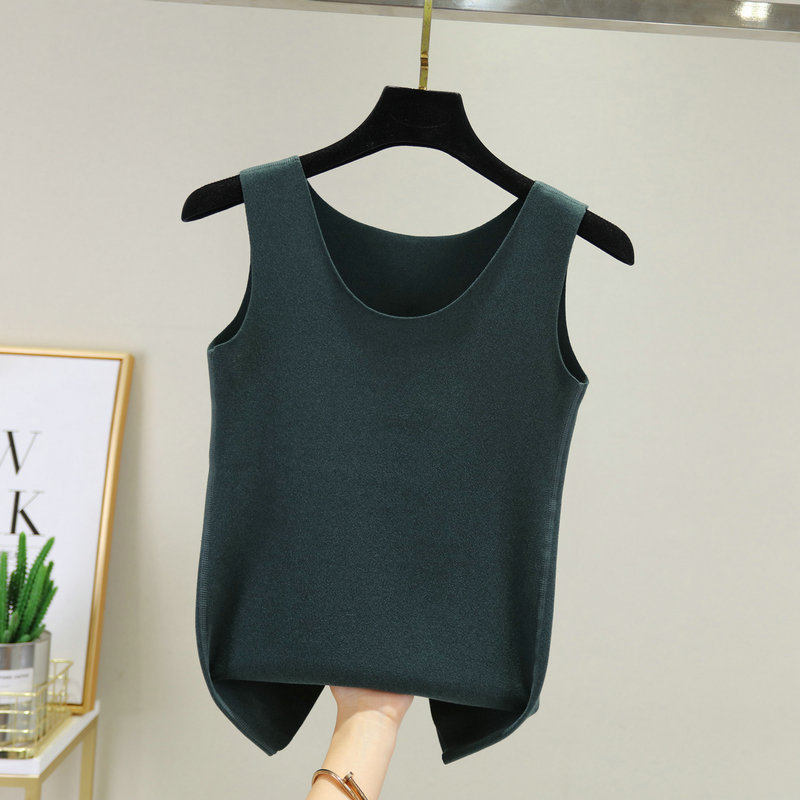 Vesta termică pentru femei, căptușită cu fleece, fără cusături, guler rotund, material gros din poliester