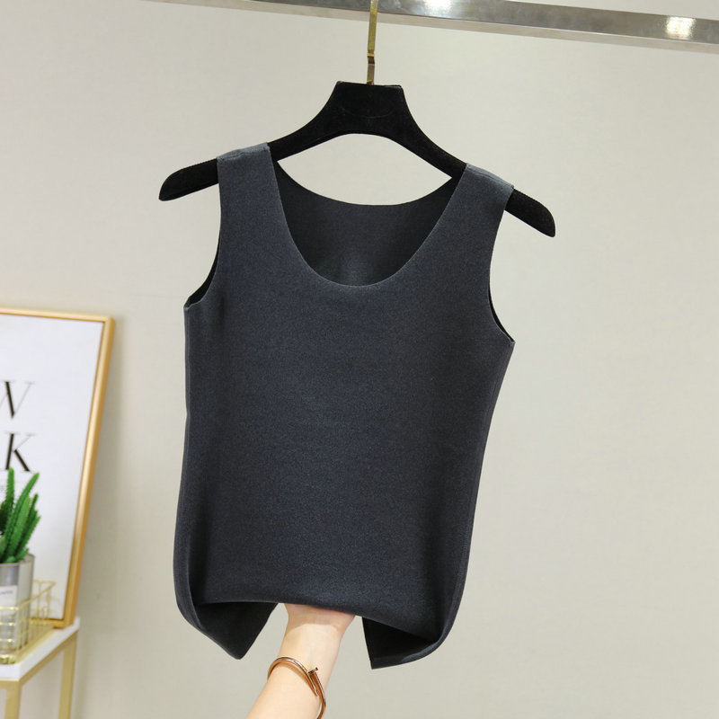 Vesta termică pentru femei, căptușită cu fleece, fără cusături, guler rotund, material gros din poliester