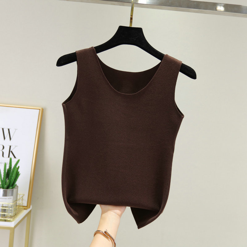 Vesta termică pentru femei, căptușită cu fleece, fără cusături, guler rotund, material gros din poliester