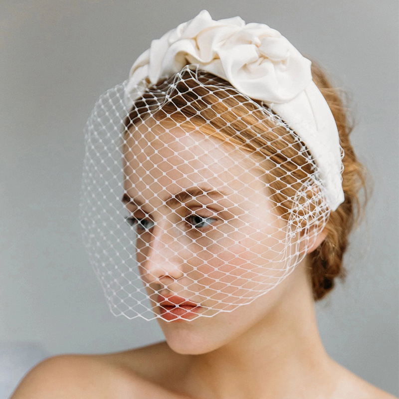 Kapa za glavu s birdcage veil, široka mrežasta traka za kosu, lampado-stil headpiece, prilagodljivo obrada, ženski univerzalni stil