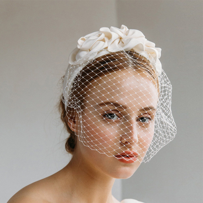 Kapa za glavu s birdcage veil, široka mrežasta traka za kosu, lampado-stil headpiece, prilagodljivo obrada, ženski univerzalni stil