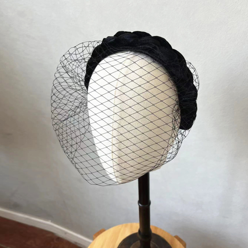 Kapa za glavu s birdcage veil, široka mrežasta traka za kosu, lampado-stil headpiece, prilagodljivo obrada, ženski univerzalni stil